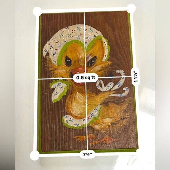 Quirky Vintage 1970s Handpainted Duckling Bonnet Apron Painting on Wood - Picture 5 of 5